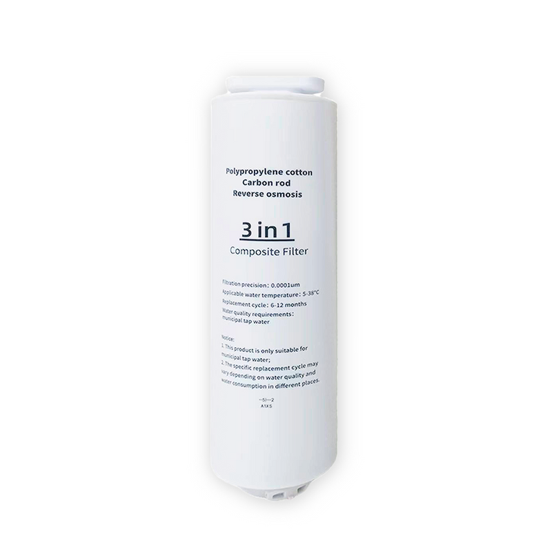 Home Roast 3-i-1 kompositfilter til Premium Vandrenser med PP-bomuld, aktivt kul og RO-membran for effektiv vandfiltrering.